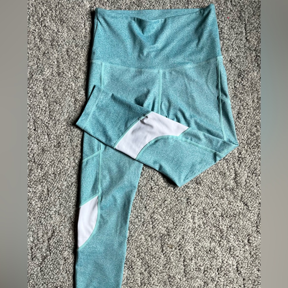 Zyia Active Leggings Large Aqua Teal Melange Light N Tight High Rise 7/8